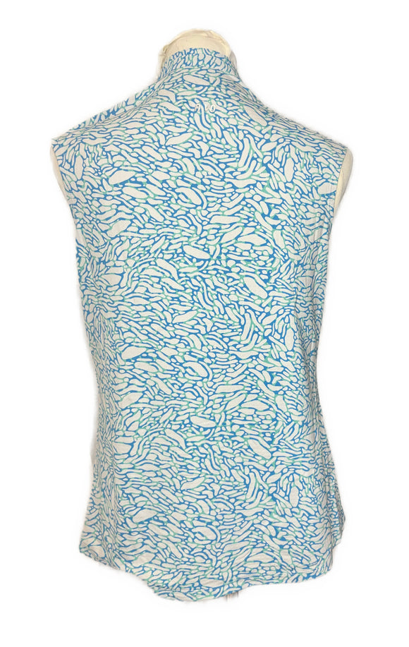 Nivo Women's Blue, Green & White Patterned Cap Sleeve Top Size M