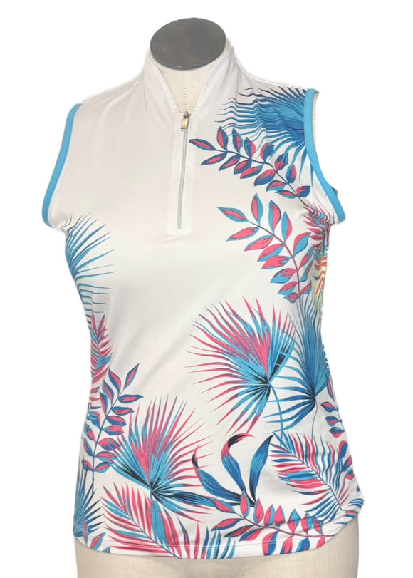 Tail White Label Women's White Tropical Leaf Print Sleeveless Top Size L