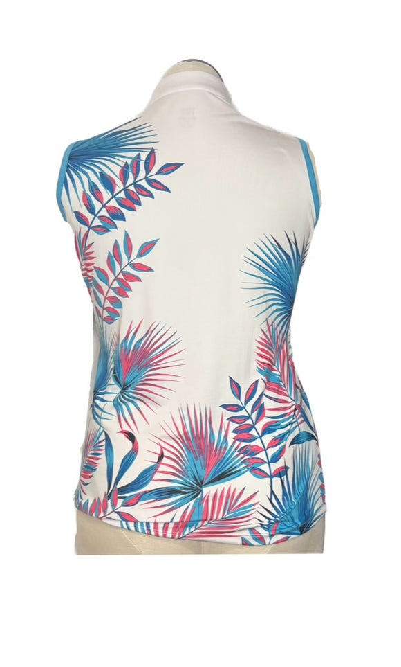 Tail White Label Women's White Tropical Leaf Print Sleeveless Top Size L