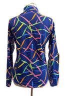 Ibkul Blue Ribbons Print Zip Mock Sun Shirt Size S MSP$100-2