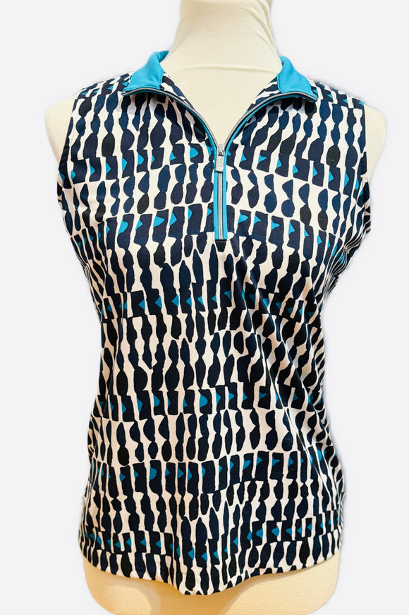 Tail Black, White & Teal 1/4 Zip Sleeveless Mock Size S