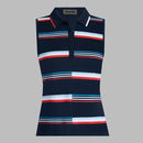 New G/Fore Women's Tech Pique Sleeveless Golf Polo -Navy Stripe Size L MSP$110-1