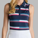 New G/Fore Women's Tech Pique Sleeveless Golf Polo -Navy Stripe Size L MSP$110-2