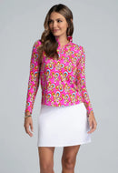 New Ibkul Arya Print Long Sleeve Mock Neck Top - Hot Pink Multi MSP $101-1