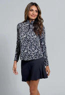New Ibkul Karen Print Long Sleeve Mock Neck Top MSP $101-1