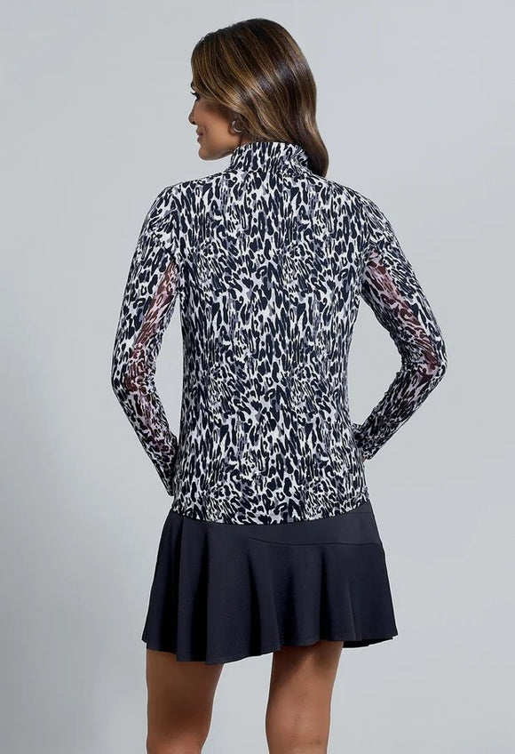 New Ibkul Karen Print Long Sleeve Mock Neck Top MSP $101