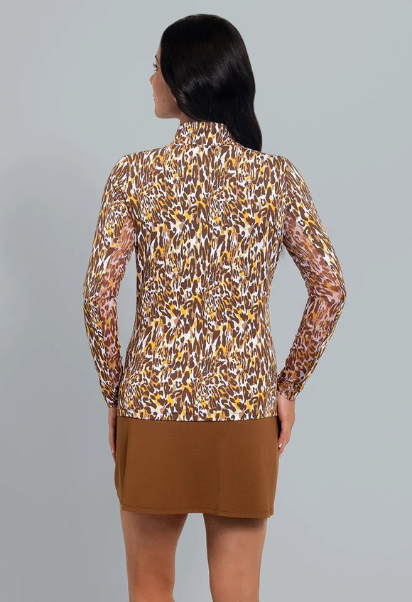 New Ibkul Karen Print Long Sleeve Mock Neck Top MSP $101