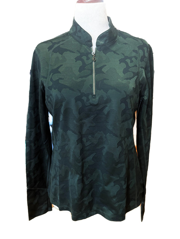 New Greg Norman Forest Green Jacquard Camo Zip Pullover Size L MSP$85
