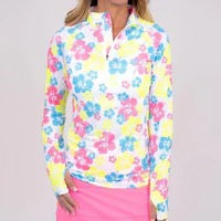 Taylor Jordan Neon Hibiscus Long Sleeve Sun Shirt Size M MSP$100
