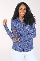 Ibkul Periwinkle & Nacy Zebra Print Sun Shirt Size L MSP $100-1