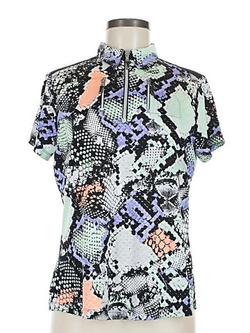 Jamie Sadock Multicolored Snakeskin Print Short Sleeve Golf Top Size M