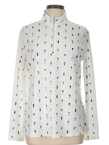 New San Soleil White & Black Cocktails Print Long Sleeve Sun Shirt Size L MSP$90