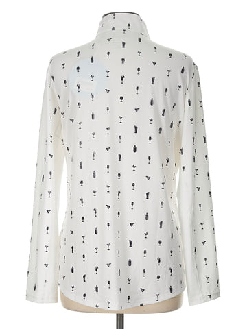 New San Soleil White & Black Cocktails Print Long Sleeve Sun Shirt Size L MSP$90 - 0