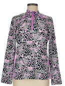 Tail Women's Black, White & Fuchsia Animal Print Long Sleeve Golf Top Size M MSP$97-1