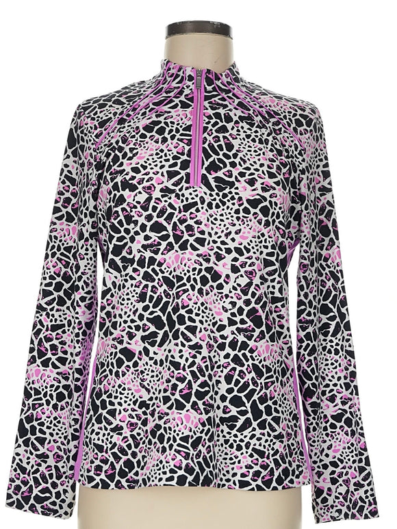 Tail Women's Black, White & Fuchsia Animal Print Long Sleeve Golf Top Size M MSP$97