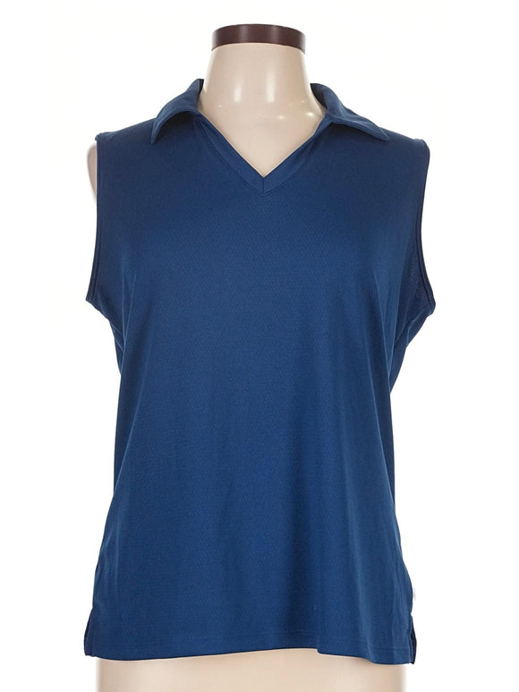 New Lady Hagen Blue V-neck Sleeveless Golf Polo Size L