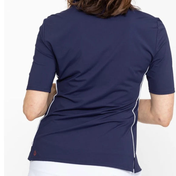 New Kinona Sport Navy Keep it Covered Short Sleeve Golf Top Size L MSP$118