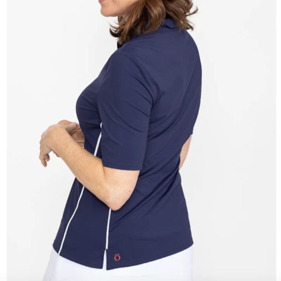 New Kinona Sport Navy Keep it Covered Short Sleeve Golf Top Size L MSP$118
