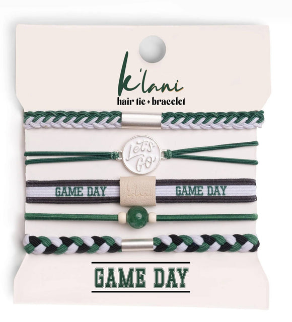 New K'lani "Game Day" Green, White & Black Hair Tie Bracelets