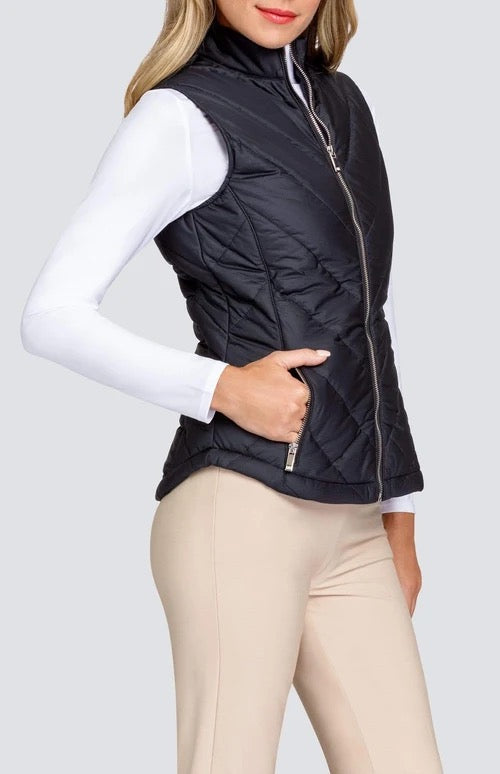 New Tail Activewear Black Sonny Quilted Golf Vest Size S MSP$119