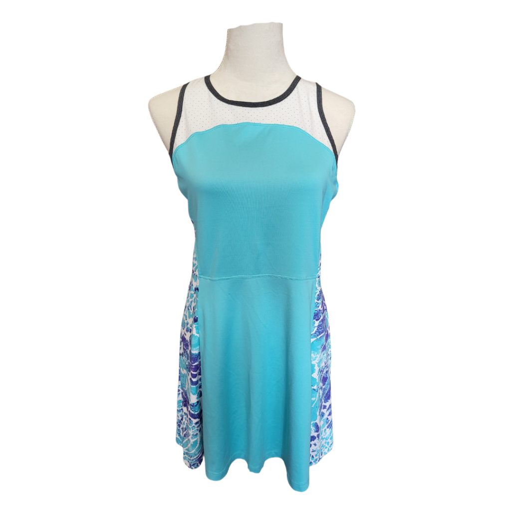 tank swim dress Tail Aquamarine Racerback Tank Tennis Dress w/Animal Print Side Insets Size M
