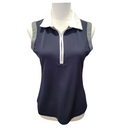 Cutter & Buck Navy & Gray Ribbed 1/4 Zip Sleeveless Women's Golf Top Size S-2