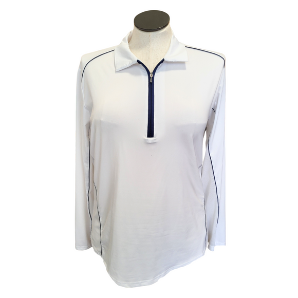 San Soleil Women's White Golf Sun Shirt w/ Navy Trim Size XL MSP$91