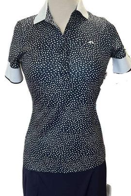New J.Lindeberg Navy & White Speckled Polo Size S. MSP$115